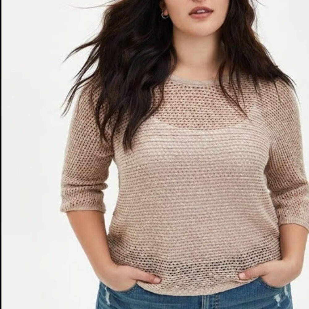 Torrid Mushroom Beige Open Stitch Dolman Sleeve‎ Pullover Sweater 3X 22-24 NEW